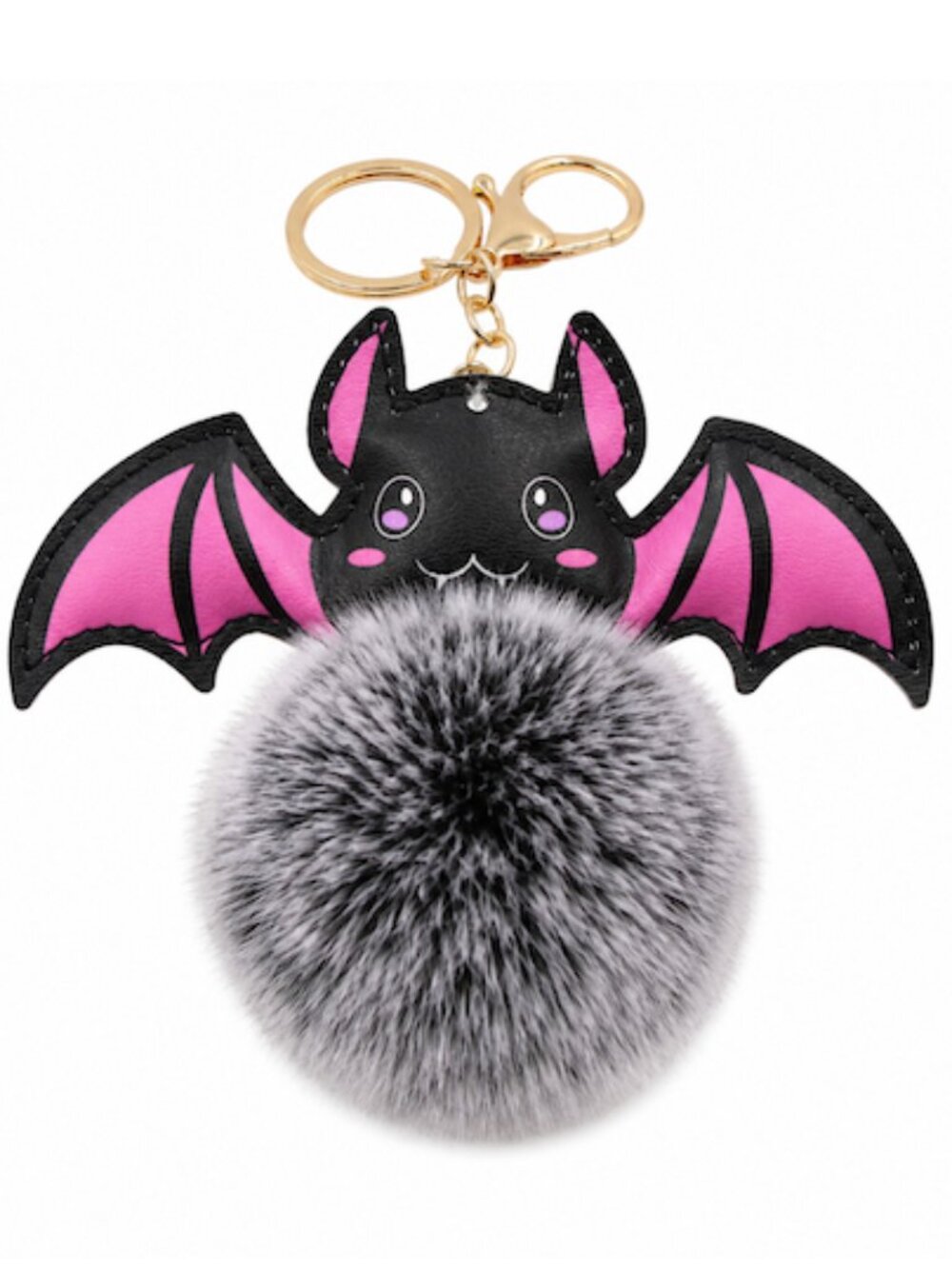 Halloween Bat Pom Pom Keychain Gray Faux Fur Plush Bag Charm Gothic Cute NEW - Picture 4 of 7